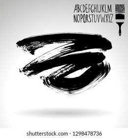 Black brush stroke and handwritten alphabet. Grunge vector abstract hand - painted element. Underline and border design.