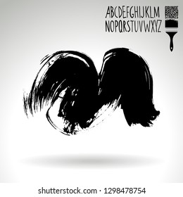 Black brush stroke and handwritten alphabet. Grunge vector abstract hand - painted element. Underline and border design.