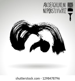 Black brush stroke and handwritten alphabet. Grunge vector abstract hand - painted element. Underline and border design.