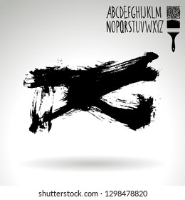 Black brush stroke and handwritten alphabet. Grunge vector abstract hand - painted element. Underline and border design.