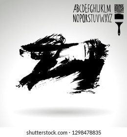 Black brush stroke and handwritten alphabet. Grunge vector abstract hand - painted element. Underline and border design.