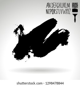 Black brush stroke and handwritten alphabet. Grunge vector abstract hand - painted element. Underline and border design.