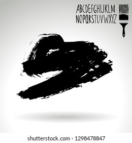 Black brush stroke and handwritten alphabet. Grunge vector abstract hand - painted element. Underline and border design.