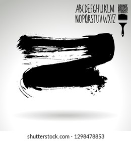 Black brush stroke and handwritten alphabet. Grunge vector abstract hand - painted element. Underline and border design.