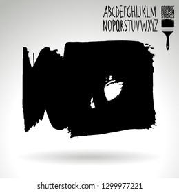 Black brush stroke and handwritten alphabet. Grunge vector abstract hand - painted element. Underline and border design.