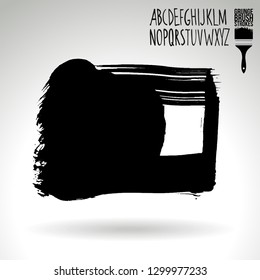 Black brush stroke and handwritten alphabet. Grunge vector abstract hand - painted element. Underline and border design.