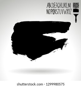 Black brush stroke and handwritten alphabet. Grunge vector abstract hand - painted element. Underline and border design.