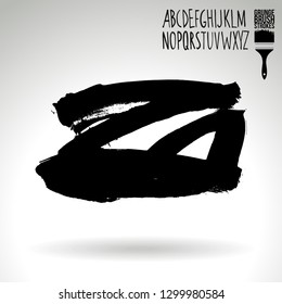 Black brush stroke and handwritten alphabet. Grunge vector abstract hand - painted element. Underline and border design.