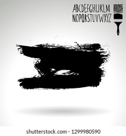 Black brush stroke and handwritten alphabet. Grunge vector abstract hand - painted element. Underline and border design.