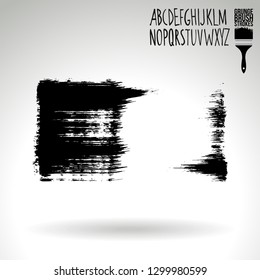 Black brush stroke and handwritten alphabet. Grunge vector abstract hand - painted element. Underline and border design.