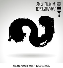 Black brush stroke and handwritten alphabet. Grunge vector abstract hand - painted element. Underline and border design.