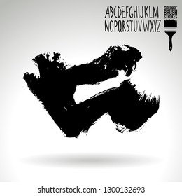 Black brush stroke and handwritten alphabet. Grunge vector abstract hand - painted element. Underline and border design.