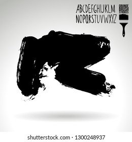 Black brush stroke and handwritten alphabet. Grunge vector abstract hand - painted element. Underline and border design.