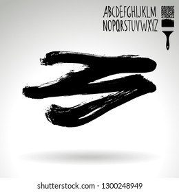 Black brush stroke and handwritten alphabet. Grunge vector abstract hand - painted element. Underline and border design.