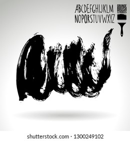 Black brush stroke and handwritten alphabet. Grunge vector abstract hand - painted element. Underline and border design.