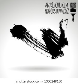 Black brush stroke and handwritten alphabet. Grunge vector abstract hand - painted element. Underline and border design.