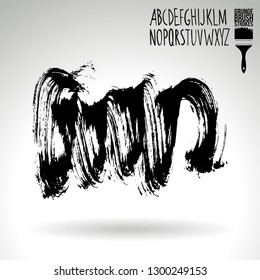 Black brush stroke and handwritten alphabet. Grunge vector abstract hand - painted element. Underline and border design.