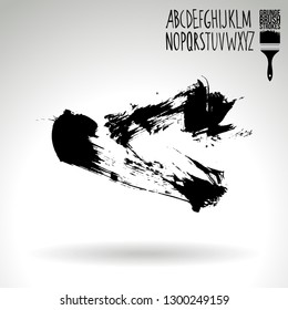 Black brush stroke and handwritten alphabet. Grunge vector abstract hand - painted element. Underline and border design.