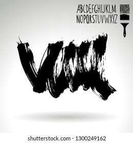 Black brush stroke and handwritten alphabet. Grunge vector abstract hand - painted element. Underline and border design.