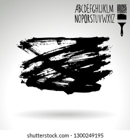 Black brush stroke and handwritten alphabet. Grunge vector abstract hand - painted element. Underline and border design.