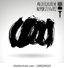 Black brush stroke and handwritten alphabet. Grunge vector abstract hand - painted element. Underline and border design.