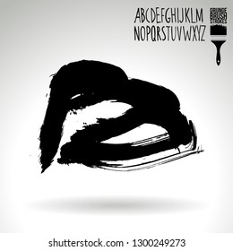 Black brush stroke and handwritten alphabet. Grunge vector abstract hand - painted element. Underline and border design.