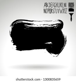 Black brush stroke and handwritten alphabet. Grunge vector abstract hand - painted element. Underline and border design.