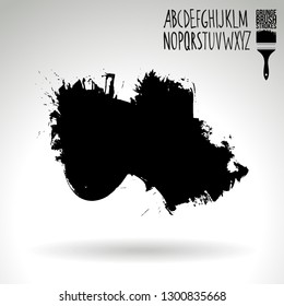 Black brush stroke and handwritten alphabet. Grunge vector abstract hand - painted element. Underline and border design.