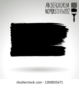 Black brush stroke and handwritten alphabet. Grunge vector abstract hand - painted element. Underline and border design.