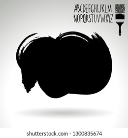 Black brush stroke and handwritten alphabet. Grunge vector abstract hand - painted element. Underline and border design.