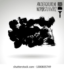 Black brush stroke and handwritten alphabet. Grunge vector abstract hand - painted element. Underline and border design.