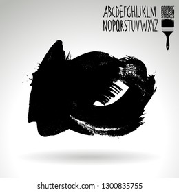 Black brush stroke and handwritten alphabet. Grunge vector abstract hand - painted element. Underline and border design.