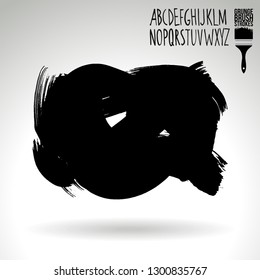Black brush stroke and handwritten alphabet. Grunge vector abstract hand - painted element. Underline and border design.