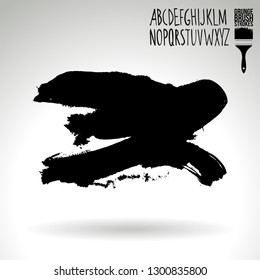 Black brush stroke and handwritten alphabet. Grunge vector abstract hand - painted element. Underline and border design.