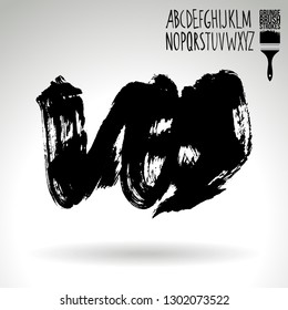 Black brush stroke and handwritten alphabet. Grunge vector abstract hand - painted element. Underline and border design.