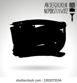 Black brush stroke and handwritten alphabet. Grunge vector abstract hand - painted element. Underline and border design.