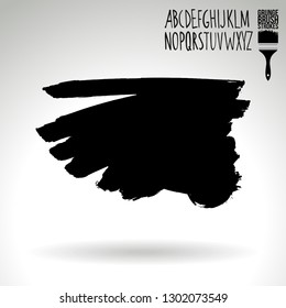 Black brush stroke and handwritten alphabet. Grunge vector abstract hand - painted element. Underline and border design.