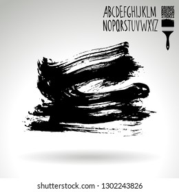 Black brush stroke and handwritten alphabet. Grunge vector abstract hand - painted element. Underline and border design.