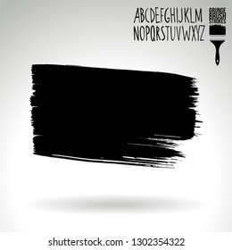 Black brush stroke and handwritten alphabet. Grunge vector abstract hand - painted element. Underline and border design.