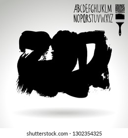 Black brush stroke and handwritten alphabet. Grunge vector abstract hand - painted element. Underline and border design.