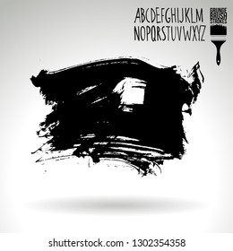 Black brush stroke and handwritten alphabet. Grunge vector abstract hand - painted element. Underline and border design.