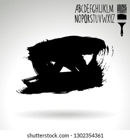 Black brush stroke and handwritten alphabet. Grunge vector abstract hand - painted element. Underline and border design.