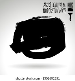 Black brush stroke and handwritten alphabet. Grunge vector abstract hand - painted element. Underline and border design.