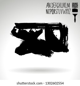Black brush stroke and handwritten alphabet. Grunge vector abstract hand - painted element. Underline and border design.