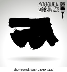 Black brush stroke and handwritten alphabet. Grunge vector abstract hand - painted element. Underline and border design.