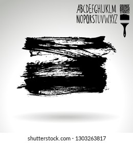 Black brush stroke and handwritten alphabet. Grunge vector abstract hand - painted element. Underline and border design.