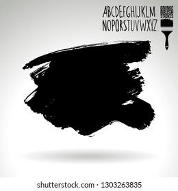 Black brush stroke and handwritten alphabet. Grunge vector abstract hand - painted element. Underline and border design.