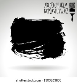 Black brush stroke and handwritten alphabet. Grunge vector abstract hand - painted element. Underline and border design.