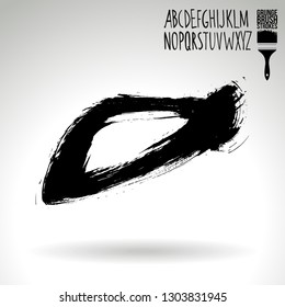 Black brush stroke and handwritten alphabet. Grunge vector abstract hand - painted element. Underline and border design.