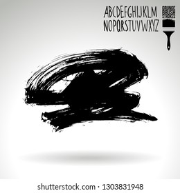 Black brush stroke and handwritten alphabet. Grunge vector abstract hand - painted element. Underline and border design.